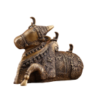 Pure Brass Nandi Statue | 8" x 11" x 6" | 5.5 kg | Intricate Carving | Three Shiv Lings | Matte Gold Finish | Traditional Hindu Temple Art | Jaipurio